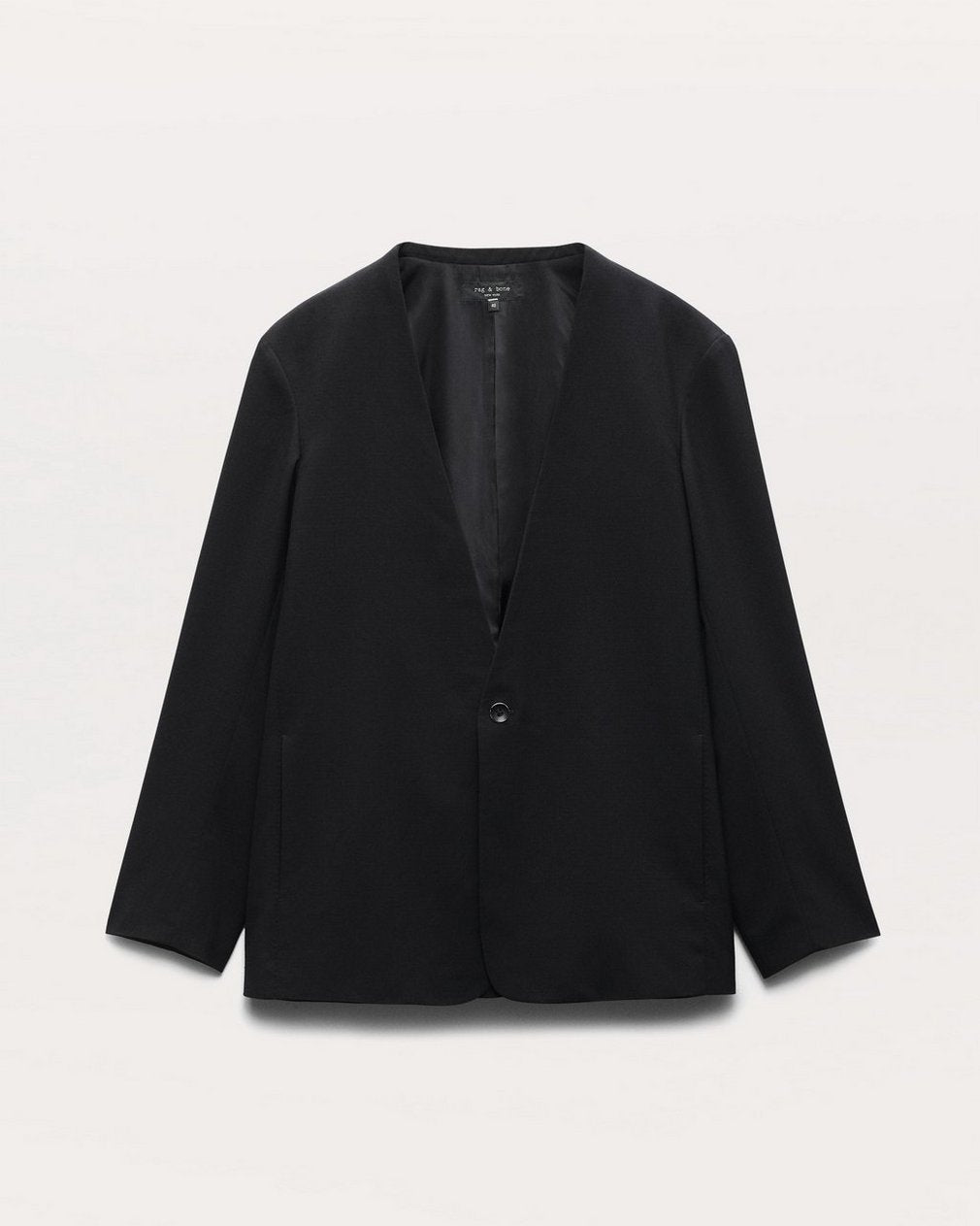 Collarless Wool-Blend Ripstop Blazer - Black