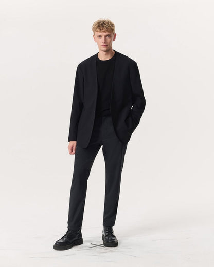 Collarless Wool-Blend Ripstop Blazer - Black