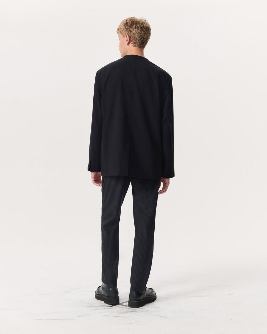 Collarless Wool-Blend Ripstop Blazer - Black
