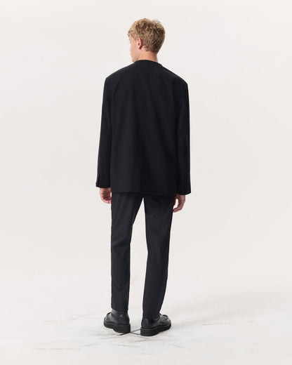 Collarless Wool-Blend Ripstop Blazer - Black
