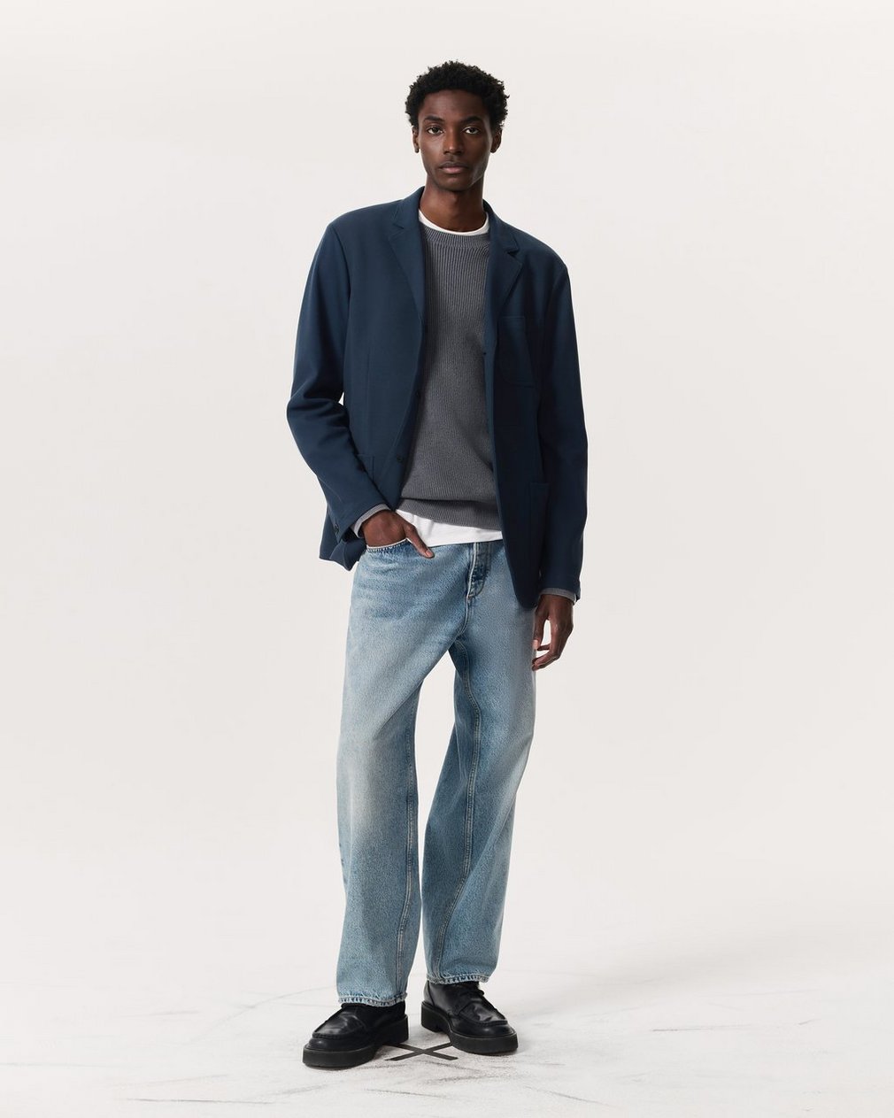 Achilles Italian Cotton-Blend Knit Blazer - Ink Blue