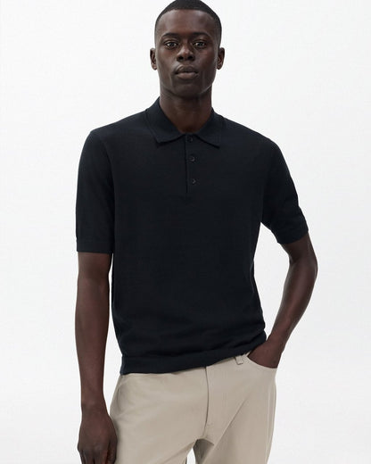 Downing Lightweight Cashmere Polo - Black