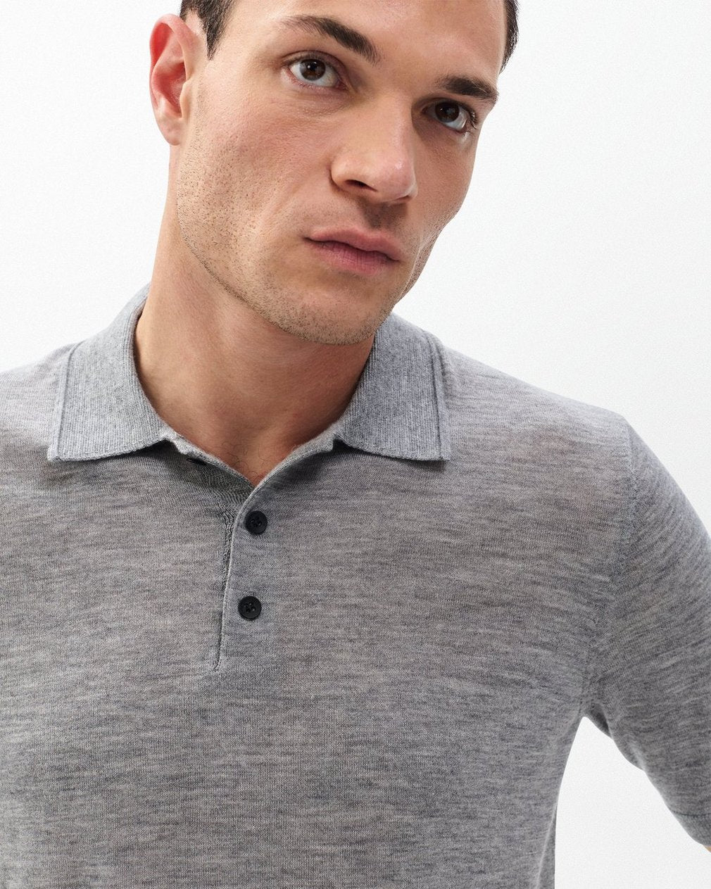 Downing Lightweight Cashmere Polo - Heather Grey