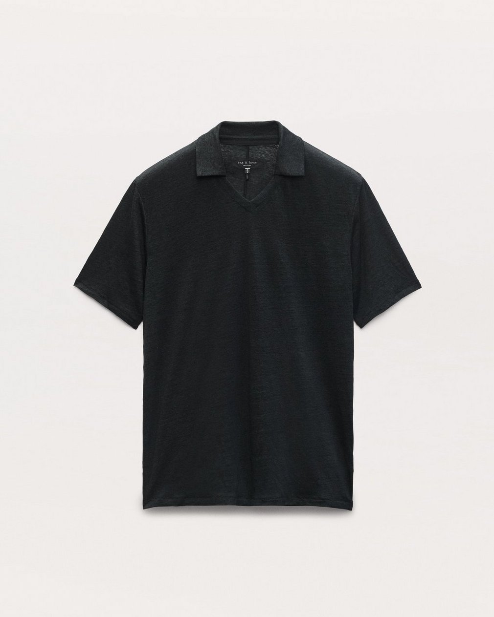 Linen Johnny Collar Polo - Black
