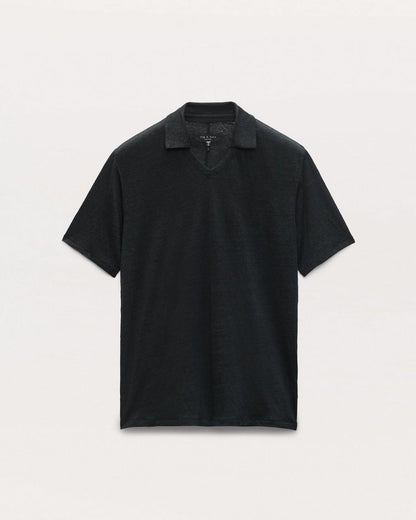 Linen Johnny Collar Polo - Black