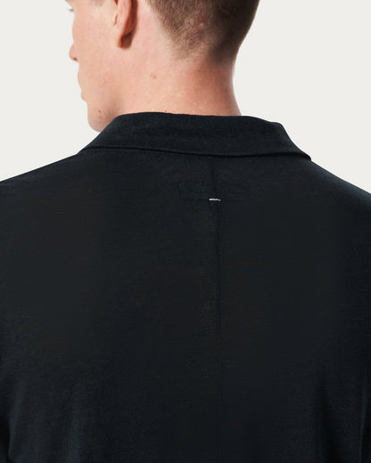 Linen Johnny Collar Polo - Black