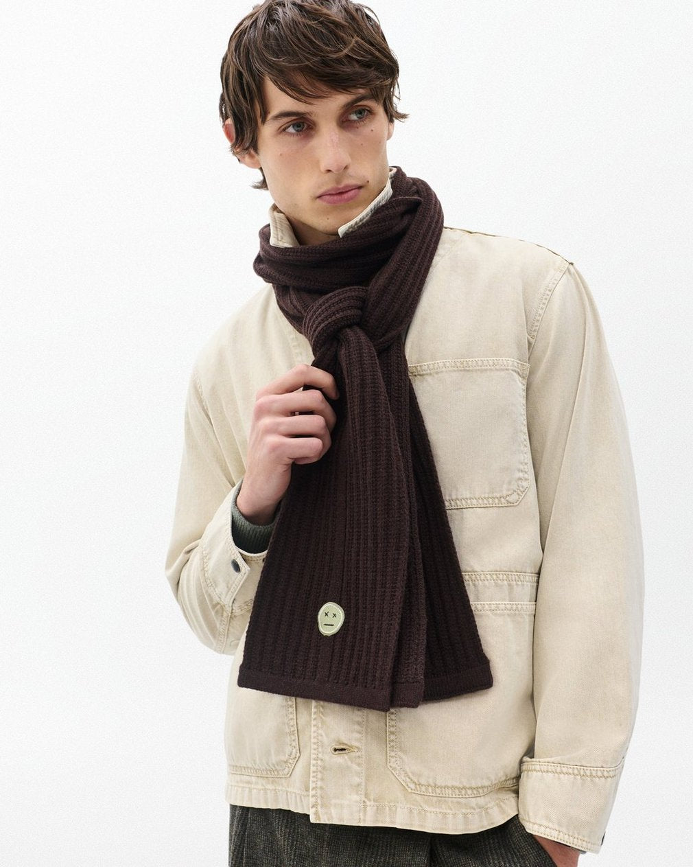 Sour Face Wool Scarf - Brown